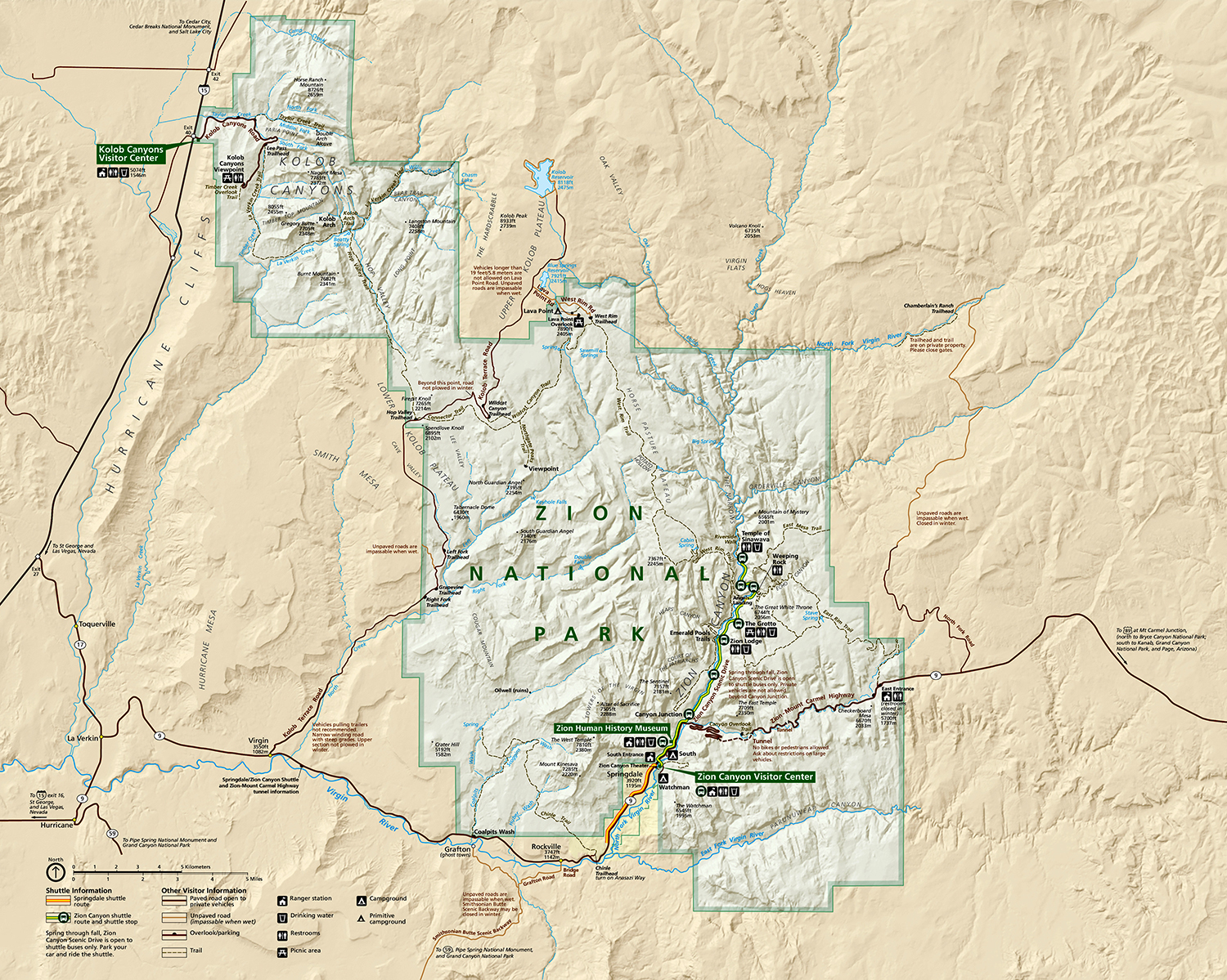 Road Map Of Zion National Park   ZIONmap1 