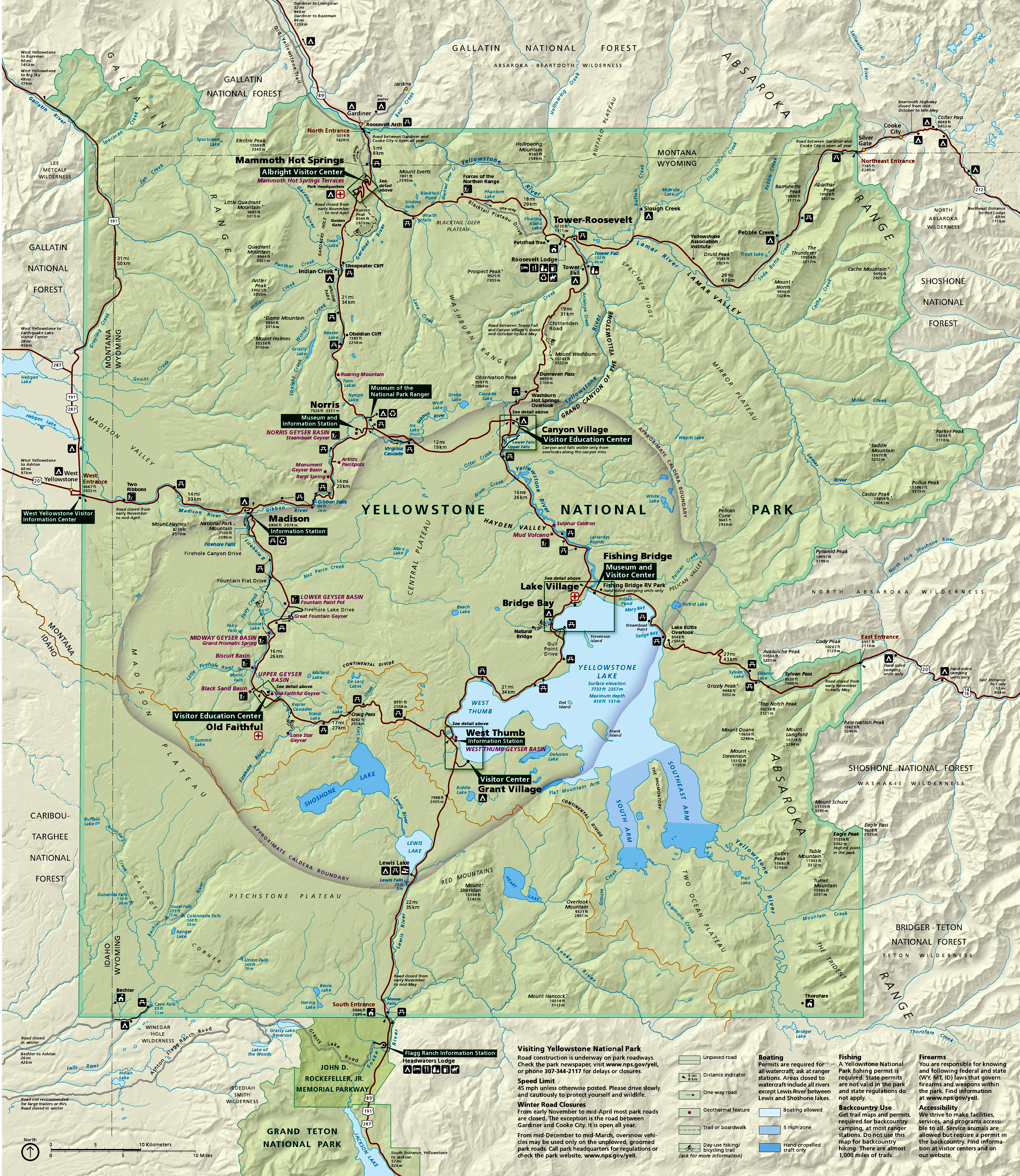 Yellowstone National Park Attractions Map World Map